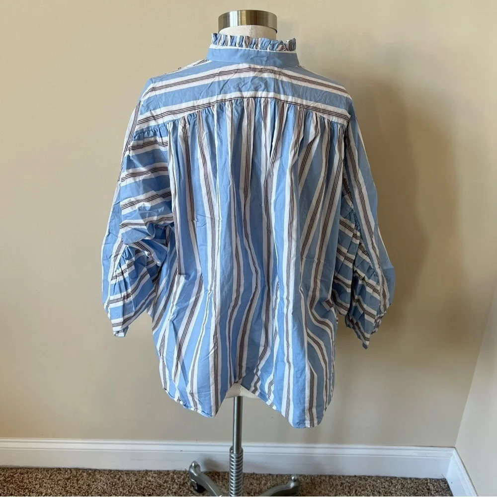 Maje Lavia striped ruffle collar woven long sleeve shirt 13489 - Picture 8 of 12